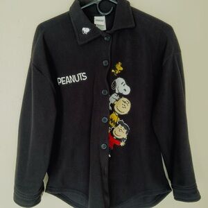 Peanuts Black Button-Up Sweatshirt with Characters